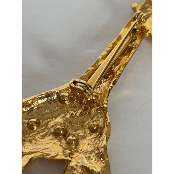 Giraffe Brooch Pin Rhinestone Accents Jewelry Gold-Tone Animal 2.75 Inch Large - Picture 5 of 7